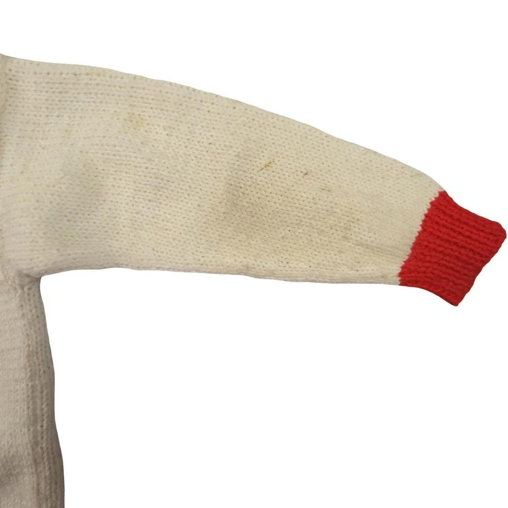 Vintage Hearts & Triangles Kids Knit Cardigan School Apple Embroidered Cream Red